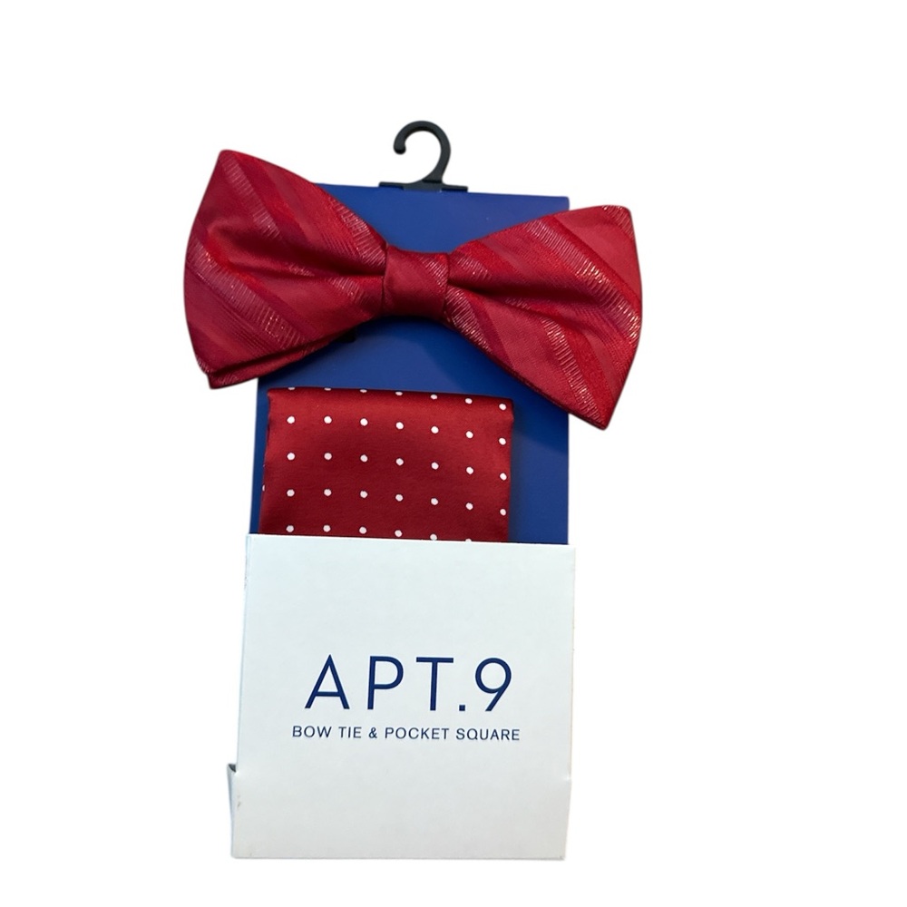 APT.9 Red Bow Tie and Pocket Square Set
